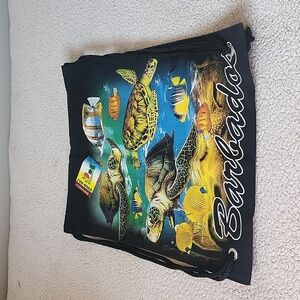 New with tags Barbados cloth drawstring back pack. Turtle pattern